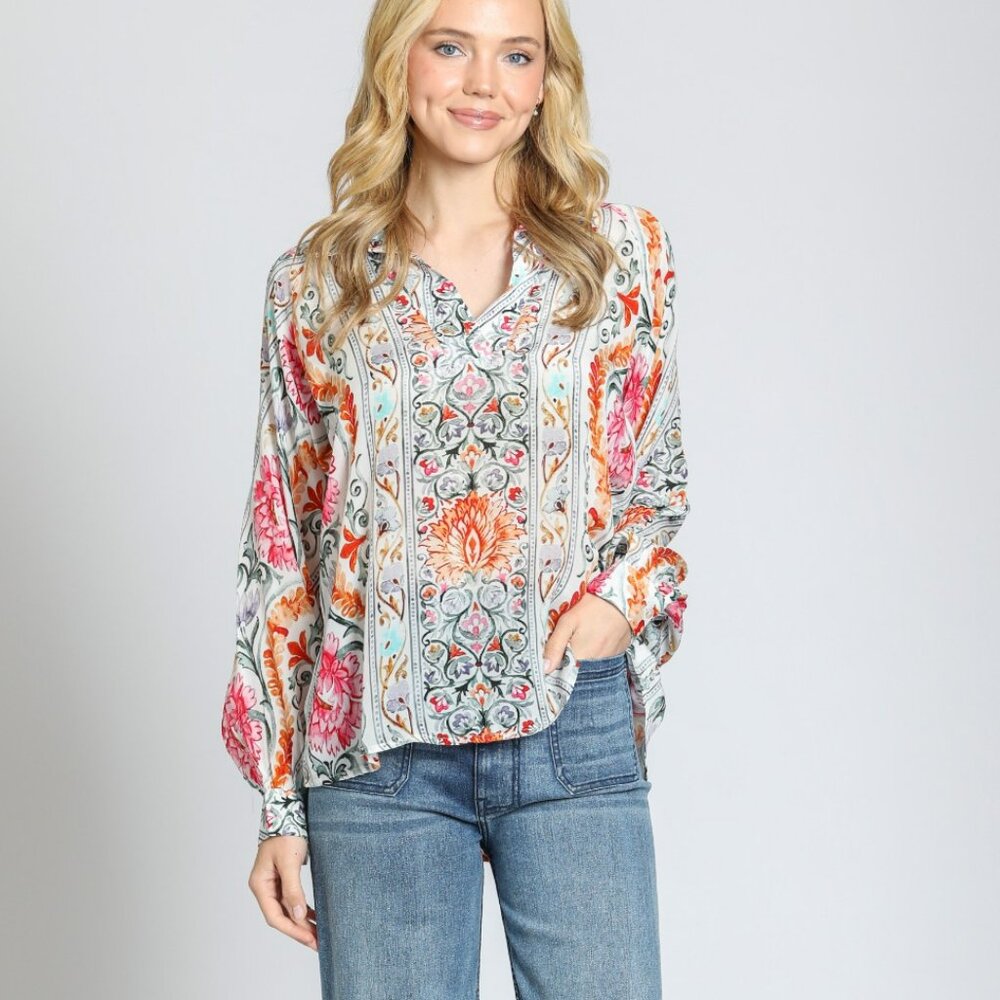 NWT APNY Half-Placket Pullover Blouse – Pink Multi